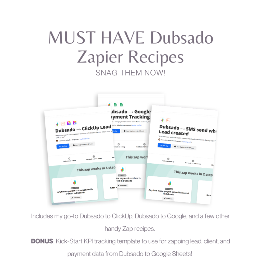 Dubsado and Google Sheets - Zapier Receipes