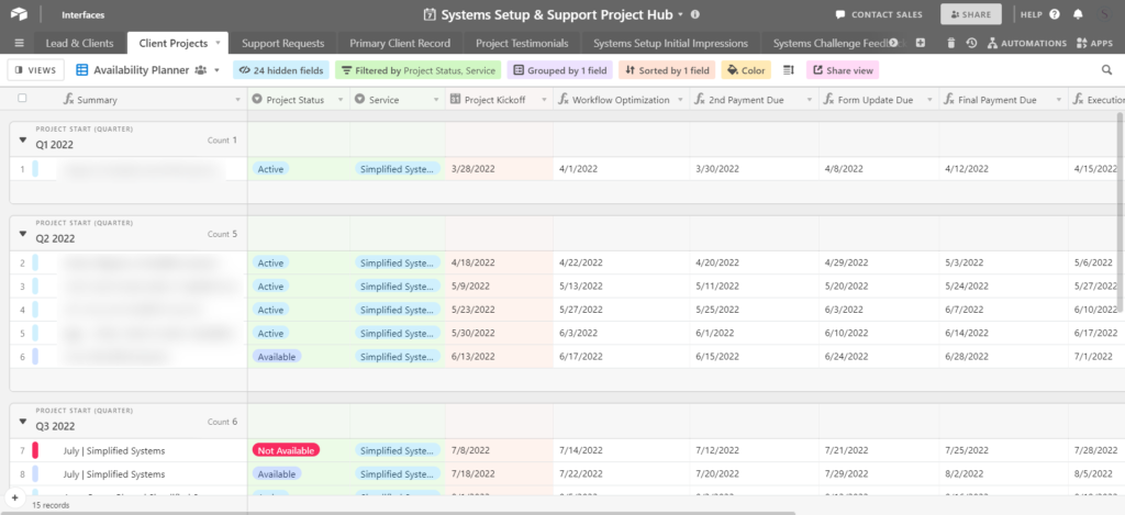 Track Active Client Projects and Project Availability in Airtable