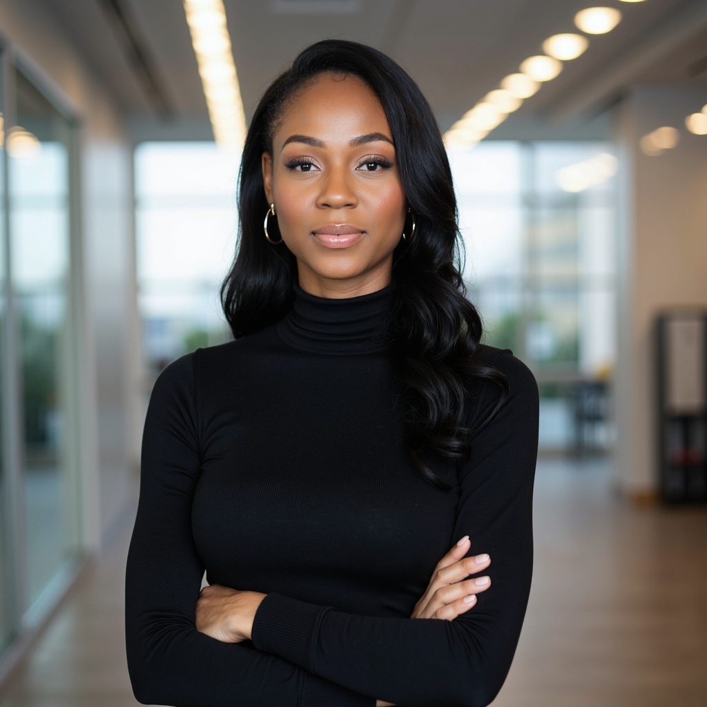 Ope of SDR Accelerator, smiles with her arms crossed in a black shirt.